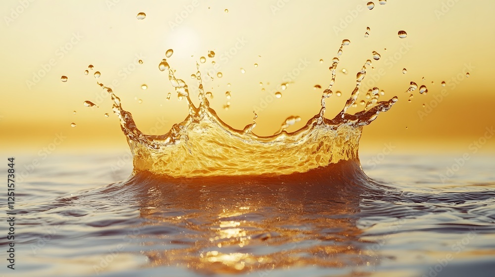 Aufkleber Dramatic splash of golden liquid in motion creating a stunning visual effect on a reflective surface showcasing the beauty and energy of water in an and captivating way
