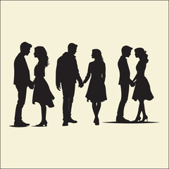 Couple Silhouette Set, Holding Hands Love