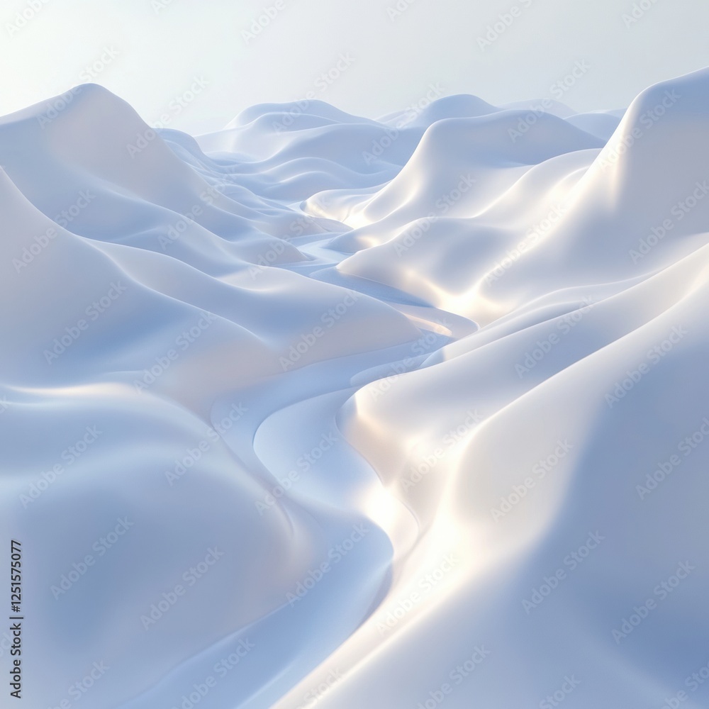 Poster wavy white landforms create a serene and tranquil atmosphere in an ethereal landscape at dawn. gener