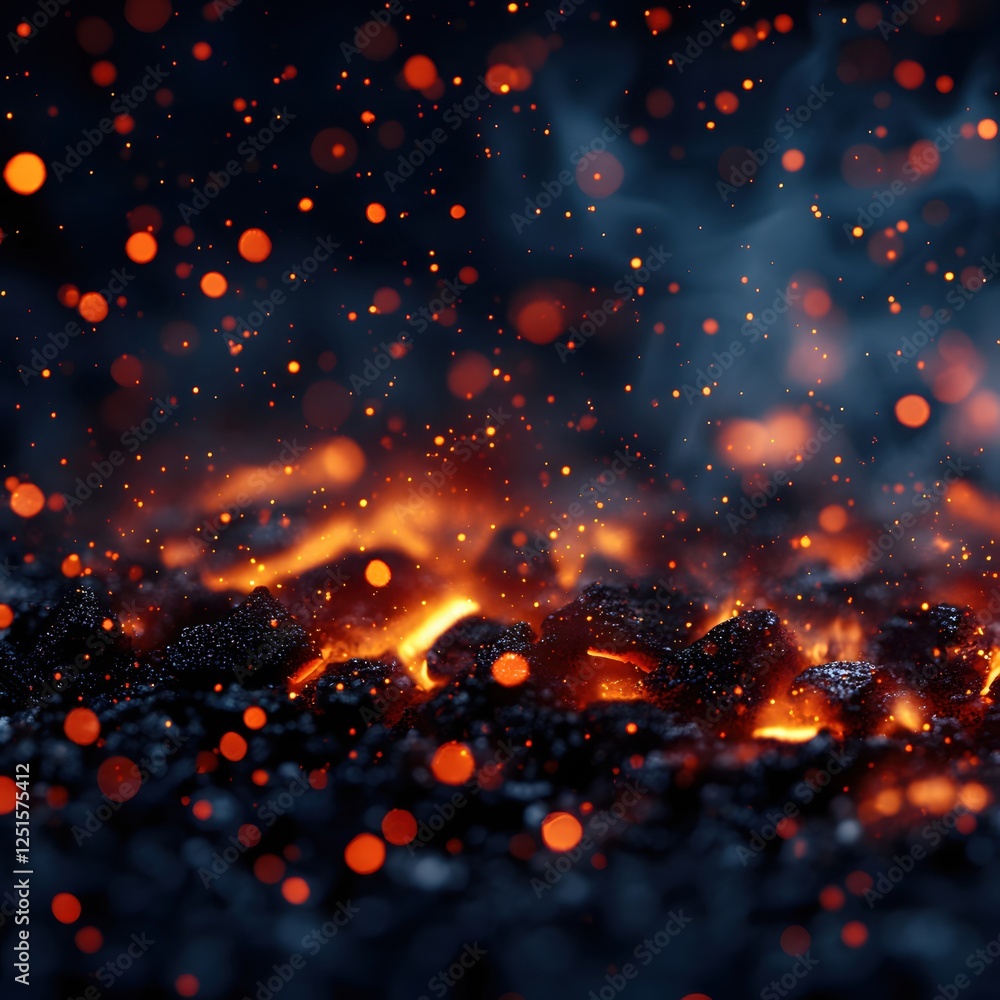 Poster fiery embers glow against a dark backdrop creating a mesmerizing display of light and shadow