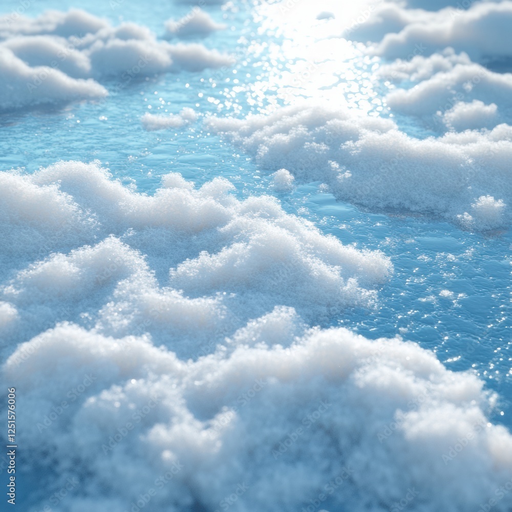 Poster salt formations create beautiful textures on water's surface in a serene environment during daylight