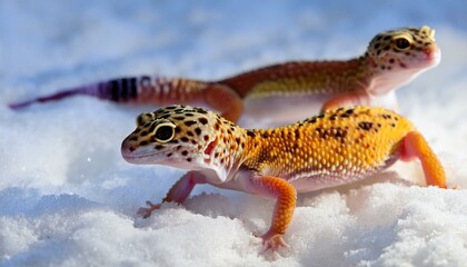 Obraz premium two leopard gecko lizards in the snow