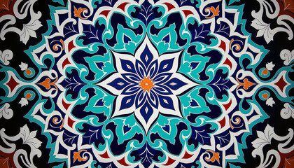 Fototapeta premium Intricate Persian tile design showcasing vibrant arabesque patterns in blue and turquoise