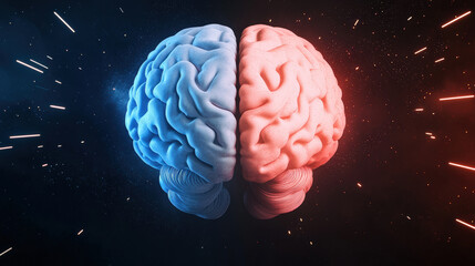 3D brain model with left and right hemispheres in vibrant colors
