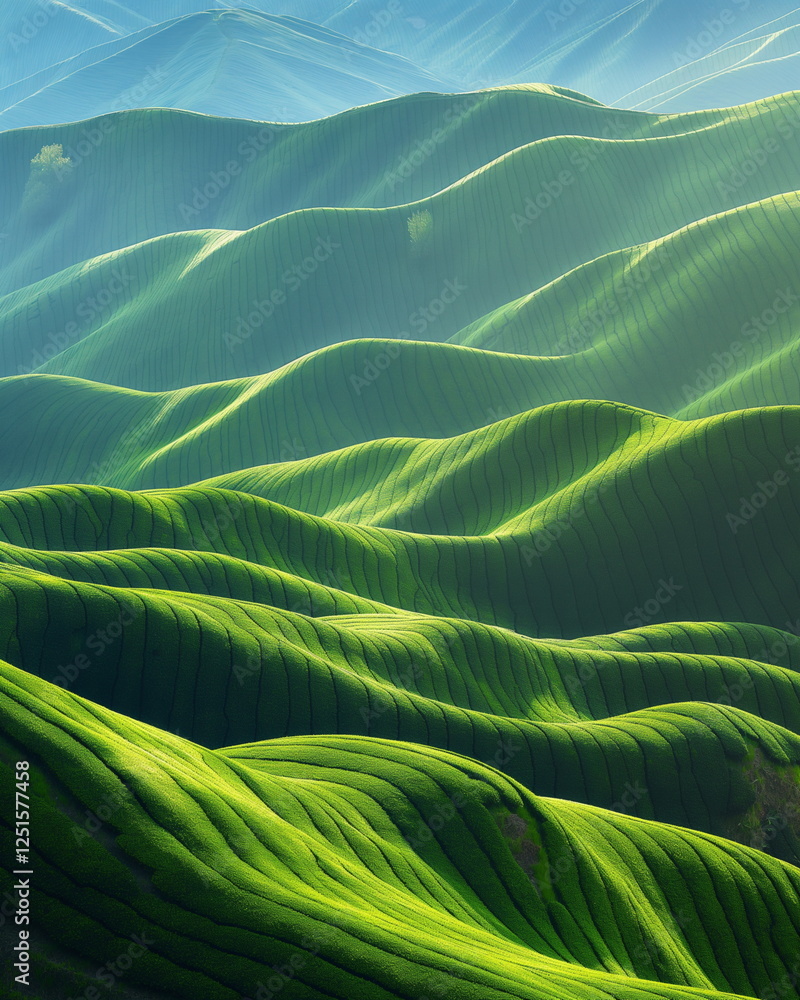 Poster endless emerald rows of tea bushes smoothly spread_005