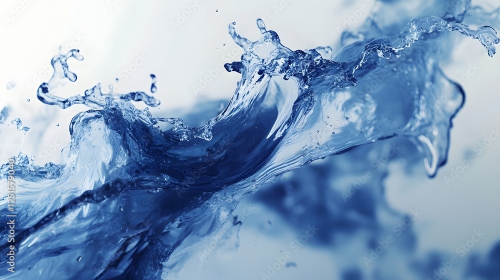 Poster dynamic flowing water splash and wave concept with energetic motion transparent fluid texture and po
