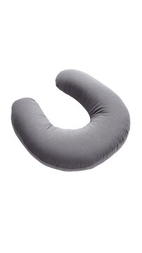 Ergonomic neck pillow for comfort and support. Soft gray U-shaped pillow designed for neck and shoulder support, perfect for travel, relaxation, and ergonomic comfort.