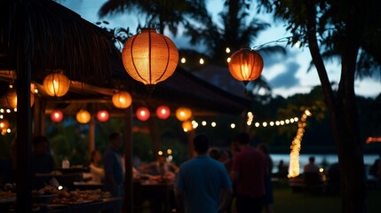 Naklejka premium Evening Gathering Underneath the Lanterns