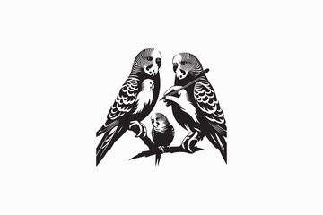 A Budgerigar bird silhouette black and white image. eps
