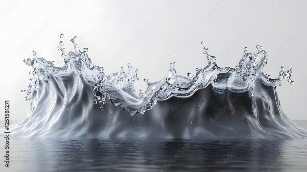 Poster Dynamic Monochrome Wave Splash Abstract Liquid Art with Captivating Fluid Textures and Serene Minimalist Aesthetic