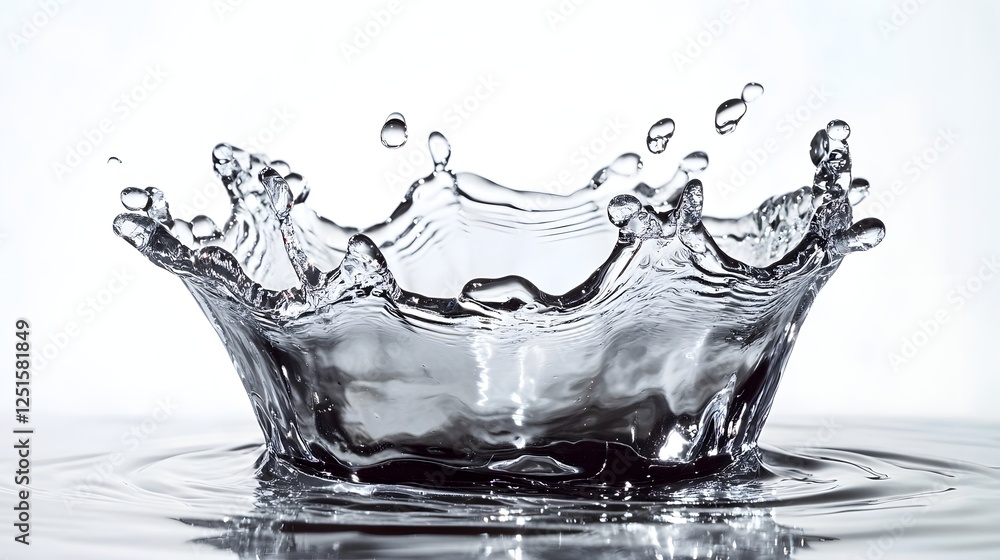 Aufkleber Dynamic splash of crystal clear water creating mesmerizing ripples and droplets against a minimalist high contrast background  Serene and captivating water movement in an composition