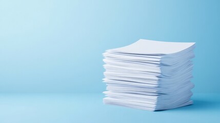 Stacked Blank Pages on Blue Background for Use in Office and Creative Projects with Space for Text