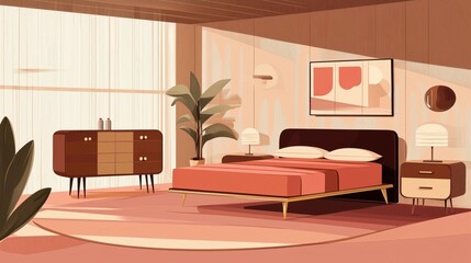 Modern bedroom interior with furniture. Empty bedroom concept. Flat illustration. Family bedroom i