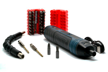 Electric Screwdriver with Flexible Extension and Bit Set