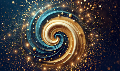Golden Spiral, as it Unfolds its Glittering Embrace in a Universe of Blue and Gold Splendor.