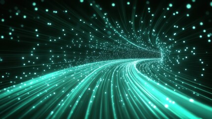 Obraz premium Teal Light Trail Tunnel, Abstract, Speed, Digital, Background, Data, Motion, Technology, Future, Concept