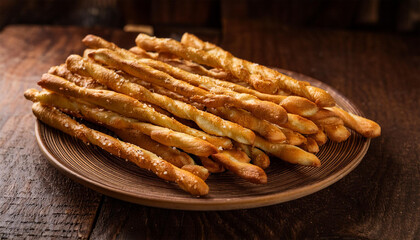 crispy salted breadsticks on rustic plate ael appetizer food photography