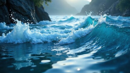 Ocean Waves Crashing Against Rocky Shoreline at Sunset A Stunning Natural Display of Water Power and Serenity