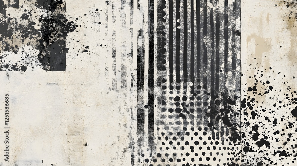 Aufkleber Elegant Monochrome Abstract Painting with Textured Brush Strokes and Splatters on Grungy Background