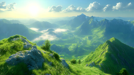 Serene Mountain Vista Breathtaking Sunrise Landscape