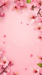 Fototapeta premium Delicate Pink Blossoms Frame a Pastel Background