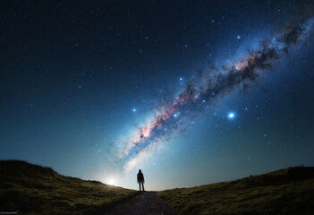 Fototapeta premium Galaxy with blue and purple stars