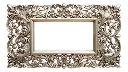 Ornate silver picture frame with delicate floral patterns and swirling vines