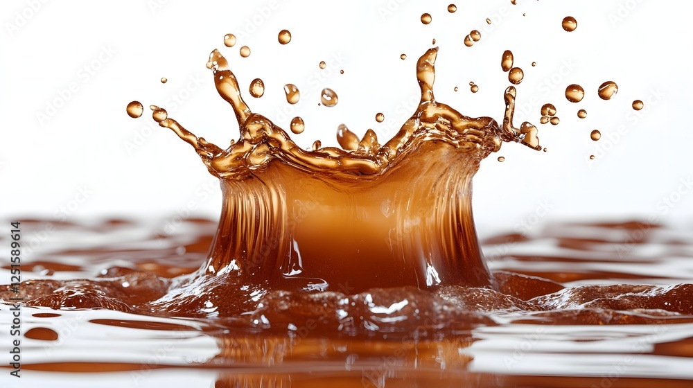 Poster Energetic splash of brown liquid droplets and waves of dynamic motion with a powerful kinetic energy and a sense of refreshing lively and vibrant nature