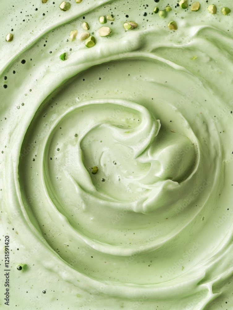 Poster creamy green dessert mixture swirled with subtle flavor hints and texture in a smooth formation. gen