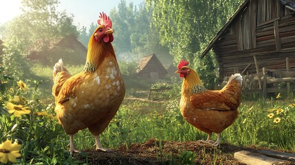 Rural Landscape Free-Range Eggs Organic Farming Barnyard Chickens