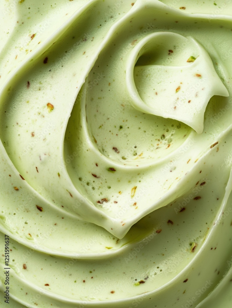Poster pistachio cream swirls create a smooth and creamy texture that delights the senses in culinary prese