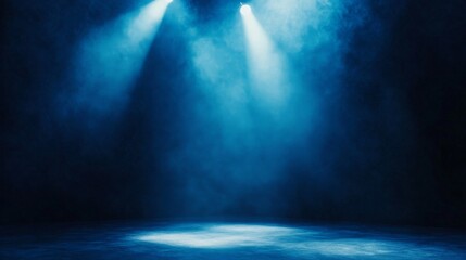 Dramatic stage illumination featuring vivid beams of light piercing through mystical smoke display