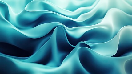 Obraz premium A flowing teal satin silk fabric with deep folds and a luminous gradient effect.