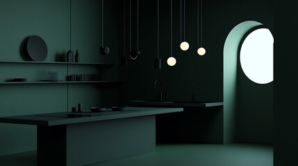 Modern Dark Green Kitchen Minimalist Design