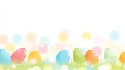 Colorful Easter Eggs in Grass with Bokeh Light Effect Background Design for Holiday Celebration.