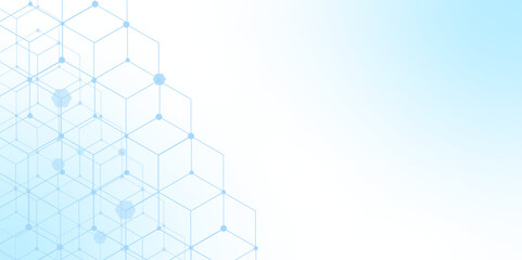 Fototapeta premium Modern science background with lines, dots and hexagons.Modern health care abstract background with lines, dots and hexagons. Medical innovation banner template concept. technology, chemistry, science