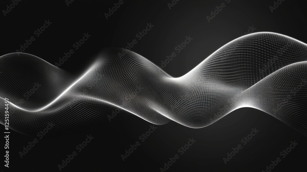 Poster a smooth wave of black, silver, and dark gray forms a gradient background with a noise effect and li