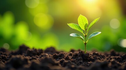 New Life Emerging A Young Sprout Reaching for Sunlight in Rich Earth