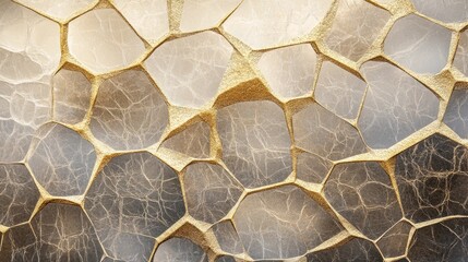 A sophisticated pattern of overlapping translucent polygons with a golden shimmer gradient.