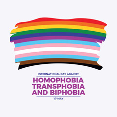 International Day Against Homophobia, Transphobia and Biphobia poster vector illustration. LGBT and transgender grunge flag icon. LGBTQIA paintbrush flag symbol. Template for background, banner, card