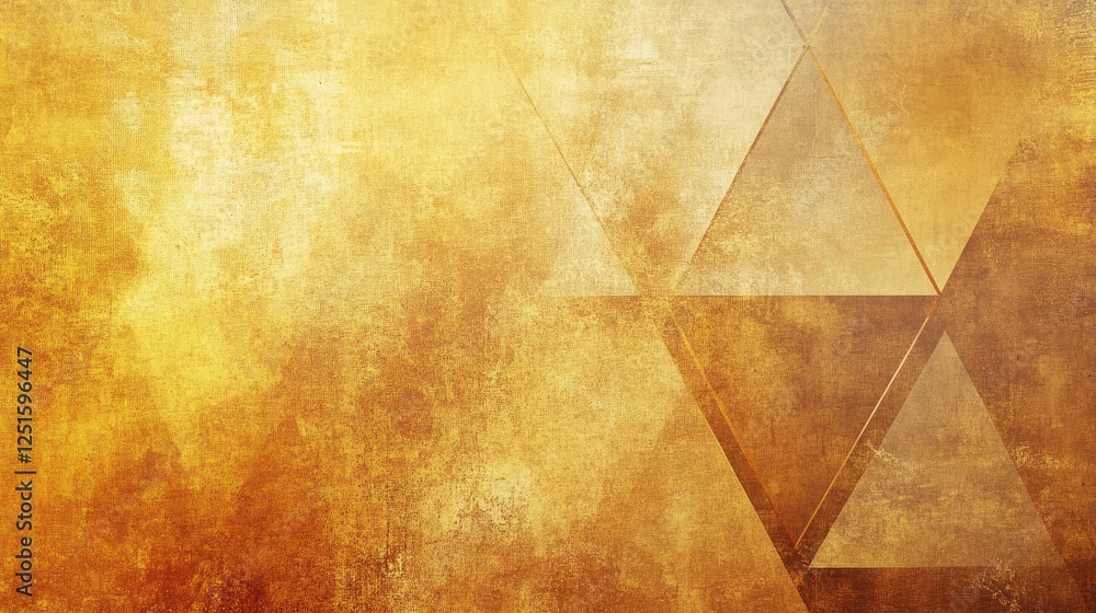 Poster abstract golden-toned geometric design with triangles, line patterns, and a rough grainy texture. su