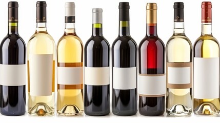 Collection of wine bottles featuring plain labels ready for customization and personalization