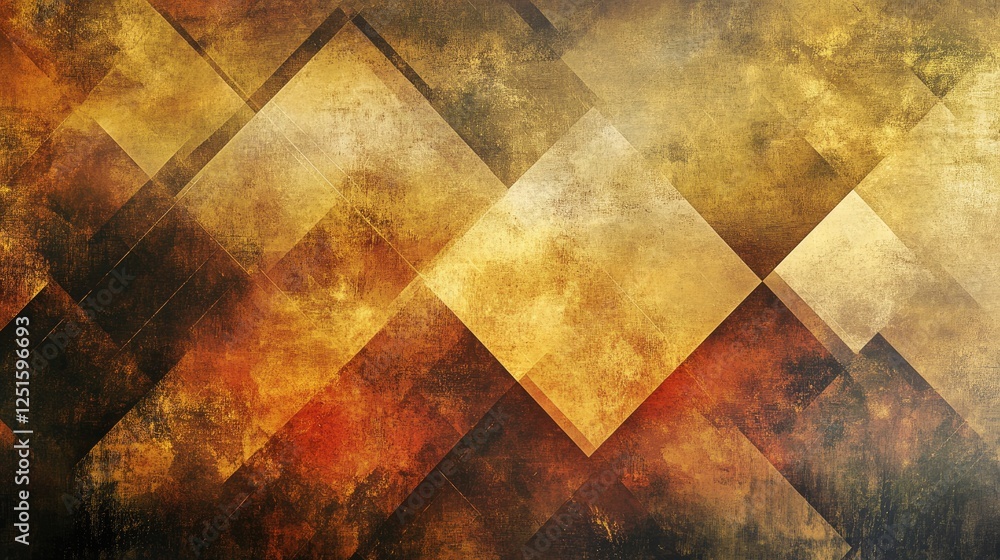 Poster abstract golden-toned geometric design with triangles, line patterns, and a rough grainy texture. su
