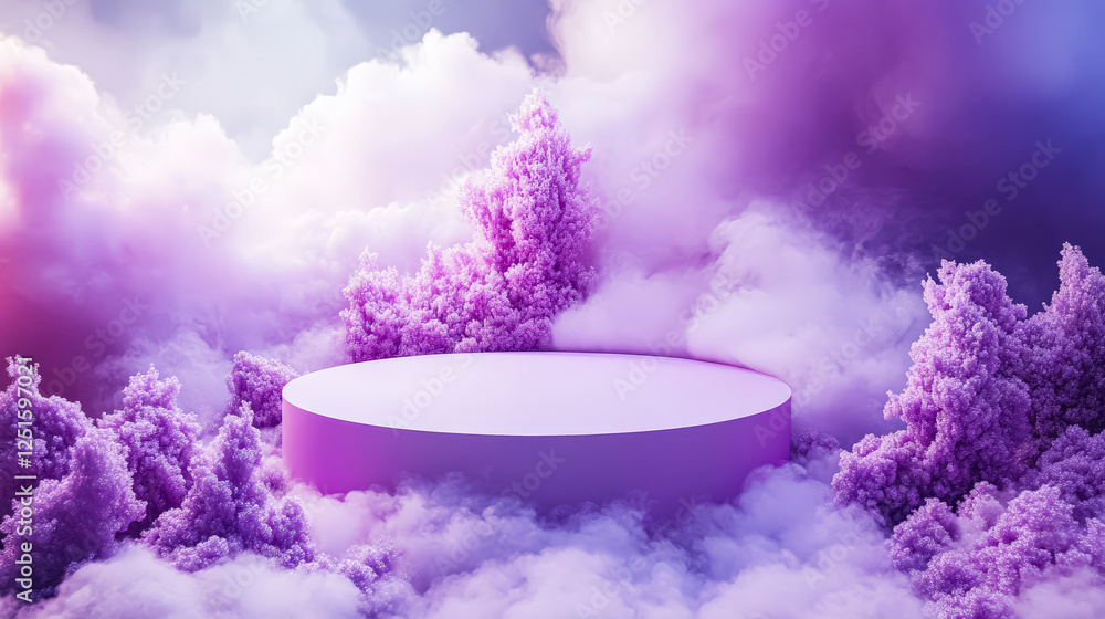 Aufkleber white cube is in the middle of a purple cloud. the cloud is full of smoke and the cube is surrounded