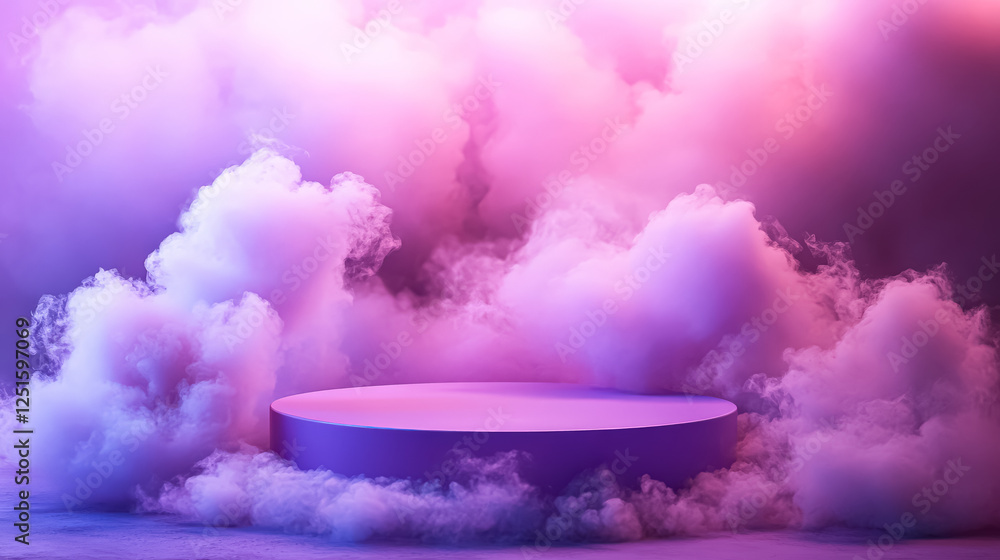 Aufkleber white cube is in the middle of a purple cloud. the cloud is full of smoke and the cube is surrounded