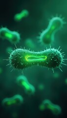 Fototapeta premium Stunning close-up of green bacteria, perfect for illustrations in microbiology, science education, and healthcare topics.