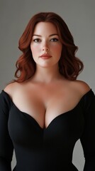 Fototapeta premium A stylish plus-size woman aged 30 dressed in a refined, 