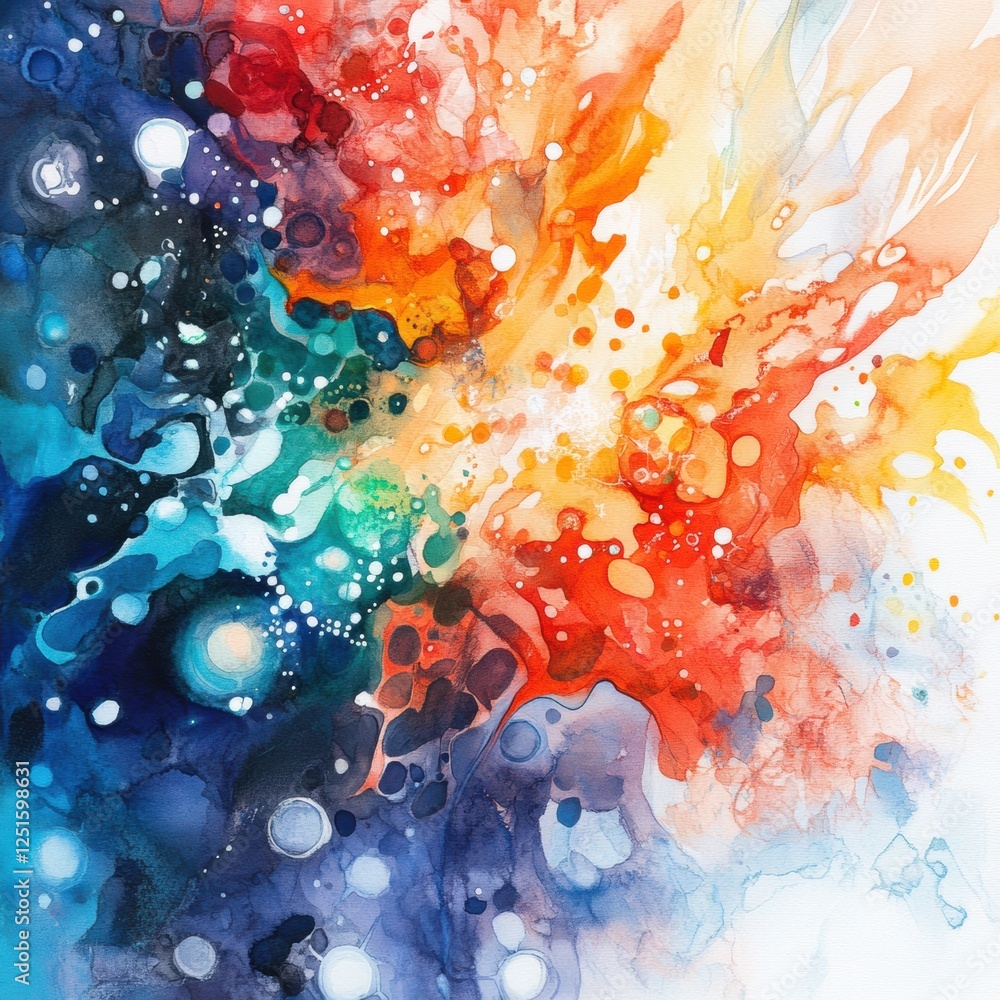 Aufkleber abstract watercolor painting featuring vibrant colors and dynamic patterns reminiscent of cosmic phe