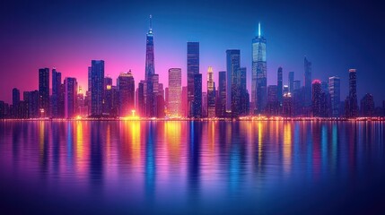 Obraz premium Vibrant NYC Skyline Night Reflection