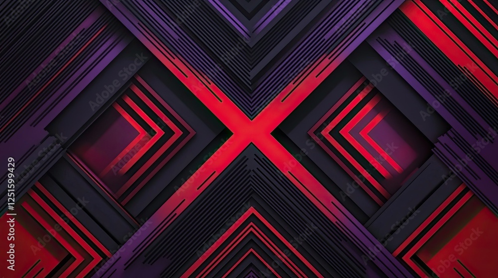 Poster black, deep purple, and red abstract geometric background with sharp lines, triangular patterns, and